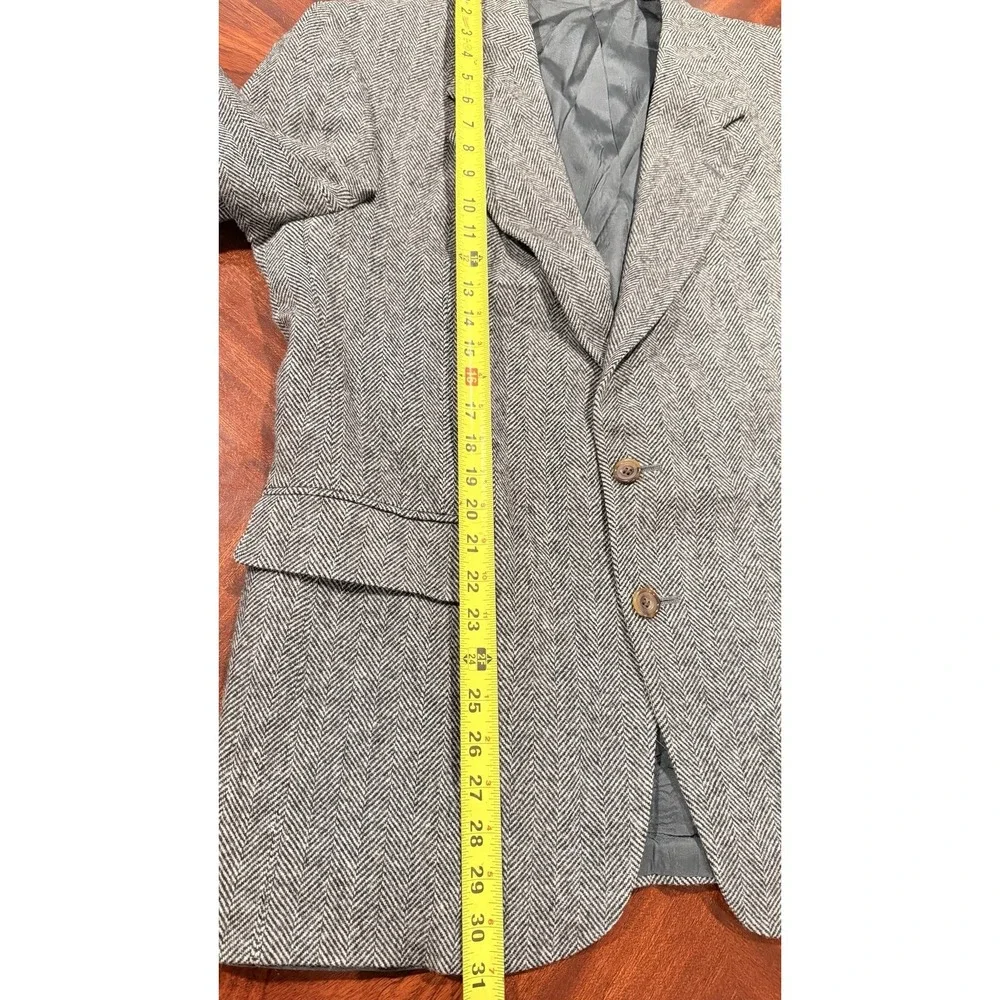 Vintage Evan Picone Wool Herringbone Tweed Blazer Mens 43R Gray Sport Coat USA‎